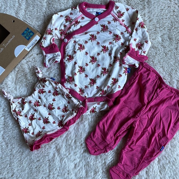 KicKee Pants | Natural Rose Trellis 3-Piece Kimono Newborn Gift Set | NB - Picture 1 of 16